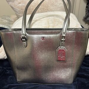 Lauren Ralph Lauren Metallic Silver Tote Satchel